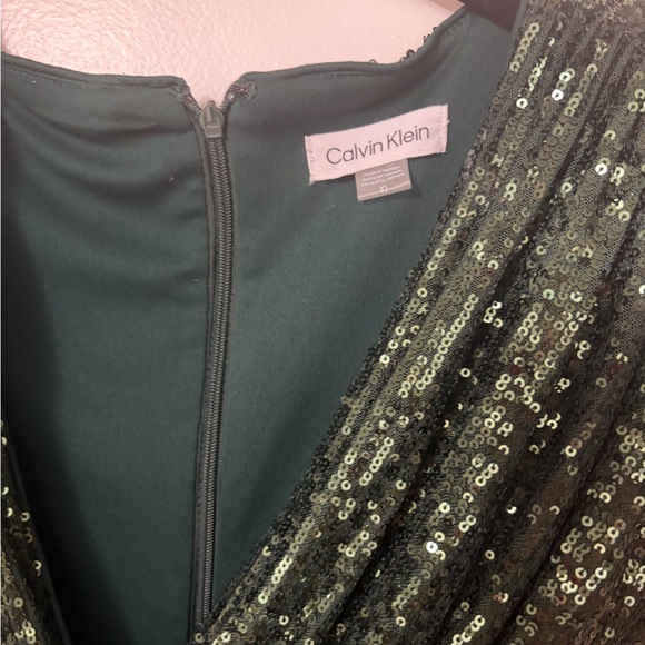 Calvin Klein Dark Green Sequin Long Sleeve Dress - Picture 2 of 5